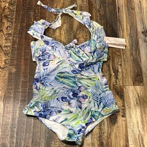 Saha Floral Halter One-Piece Swimsuit size S NWT Happily Grey tag